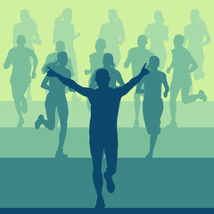 Running marathon people group vector illustration