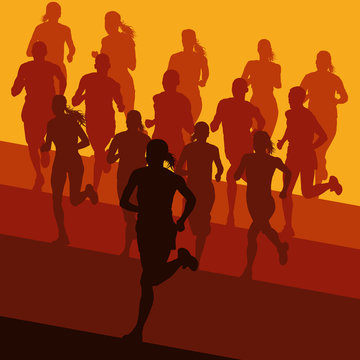 Running marathon people group vector illustration