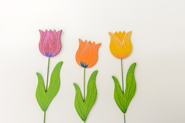 wooden flowers decoration, isolated on white background