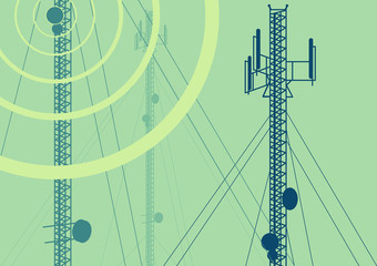 Telecommunication tower with television antennas and satellite dish vector background with illustrative abstract wireless