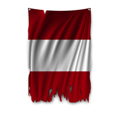 Torn by the wind national flag of Peru. Ragged. The wavy fabric on white background. Realistic vector illustration.
