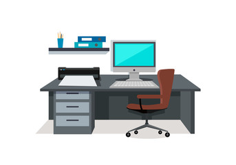 Workplace Concept Vector Web Banner in Flat Design