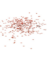 closeup of scattered red hearts, isolated on white