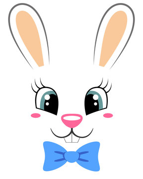 Cute bunny with butterfly tie. Print with rabbit face for t-shirt