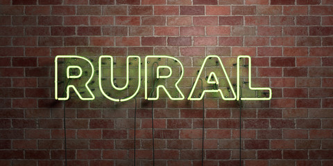 Obraz premium RURAL - fluorescent Neon tube Sign on brickwork - Front view - 3D rendered royalty free stock picture. Can be used for online banner ads and direct mailers..