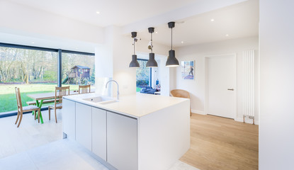 Beautiful kitchen in new luxury home - obrazy, fototapety, plakaty
