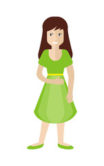 Female Character in Green Dress and Shoes Isolated