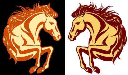 Clip-art of jumping horse - 2 variations in different colours