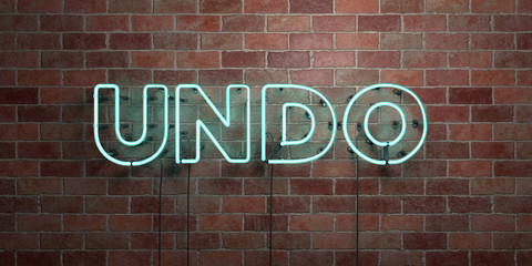 Fototapeta na wymiar UNDO - fluorescent Neon tube Sign on brickwork - Front view - 3D rendered royalty free stock picture. Can be used for online banner ads and direct mailers..