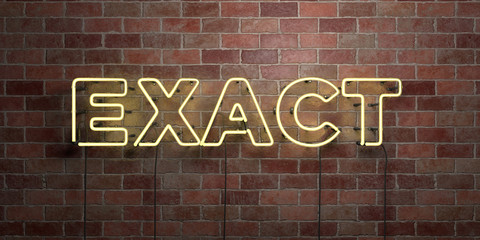 EXACT - fluorescent Neon tube Sign on brickwork - Front view - 3D rendered royalty free stock picture. Can be used for online banner ads and direct mailers..
