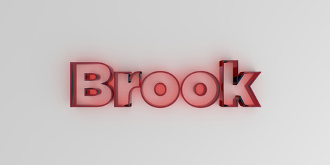 Brook - Red glass text on white background - 3D rendered royalty free stock image.