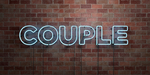 COUPLE - fluorescent Neon tube Sign on brickwork - Front view - 3D rendered royalty free stock picture. Can be used for online banner ads and direct mailers..