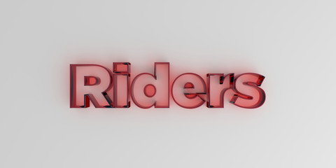 Riders - Red glass text on white background - 3D rendered royalty free stock image.