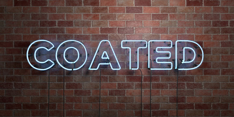 Fototapeta na wymiar COATED - fluorescent Neon tube Sign on brickwork - Front view - 3D rendered royalty free stock picture. Can be used for online banner ads and direct mailers..