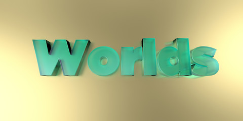 Worlds - colorful glass text on vibrant background - 3D rendered royalty free stock image.