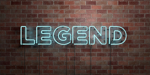 LEGEND - fluorescent Neon tube Sign on brickwork - Front view - 3D rendered royalty free stock picture. Can be used for online banner ads and direct mailers..