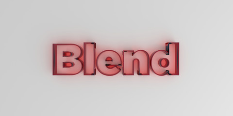 Blend - Red glass text on white background - 3D rendered royalty free stock image.