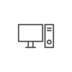 Desktop computer, PC line icon, outline vector sign, linear style pictogram isolated on white. Symbol, logo illustration