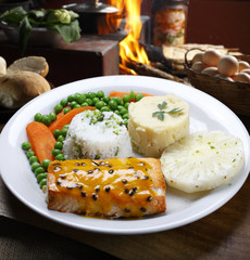 Salmon with garnishes