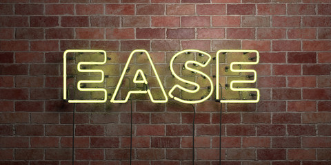Fototapeta na wymiar EASE - fluorescent Neon tube Sign on brickwork - Front view - 3D rendered royalty free stock picture. Can be used for online banner ads and direct mailers..