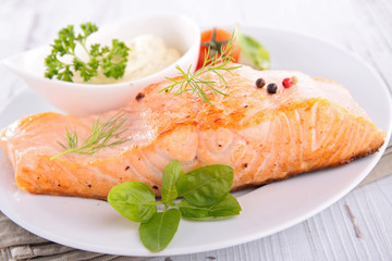grilled salmon fillet and sauce
