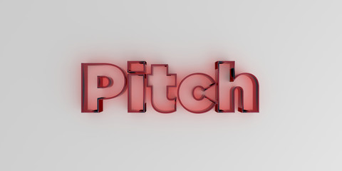 Pitch - Red glass text on white background - 3D rendered royalty free stock image.