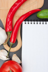 notebook for cooking recipes and vegetables