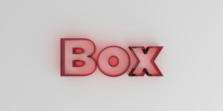 Box - Red glass text on white background - 3D rendered royalty free stock image.