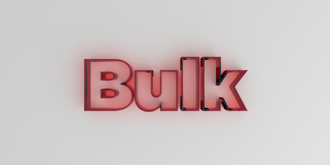 Bulk - Red glass text on white background - 3D rendered royalty free stock image.
