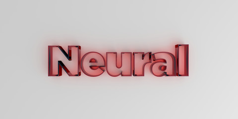 Neural - Red glass text on white background - 3D rendered royalty free stock image.