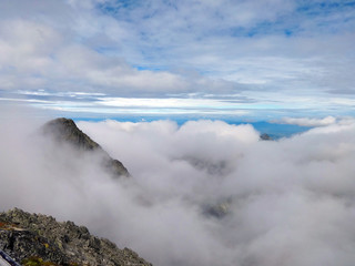 Mountains surrounded by clouds, Lomnicky peak, Slovakia	