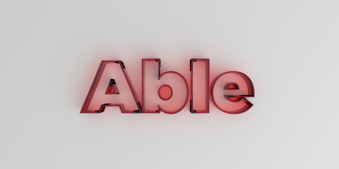 Able - Red glass text on white background - 3D rendered royalty free stock image.