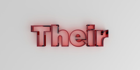 Their - Red glass text on white background - 3D rendered royalty free stock image.