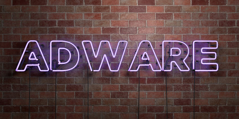 ADWARE - fluorescent Neon tube Sign on brickwork - Front view - 3D rendered royalty free stock picture. Can be used for online banner ads and direct mailers..