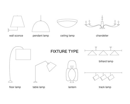 Vector Fixture Types. Lamp Line Icon Set On A White Background.