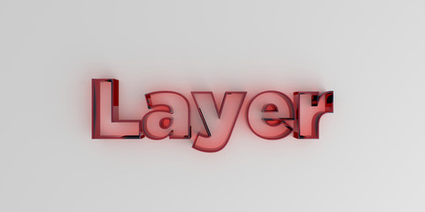 Layer - Red glass text on white background - 3D rendered royalty free stock image.