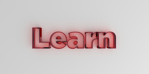 Learn - Red glass text on white background - 3D rendered royalty free stock image.