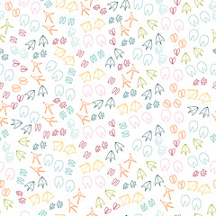 Animal steps seamless pattern. Poultry, pet steps  on a white background.