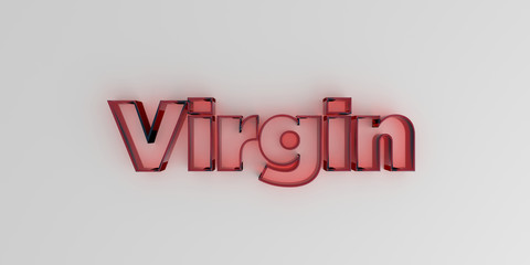 Virgin - Red glass text on white background - 3D rendered royalty free stock image.