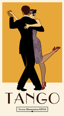 1920s Tango Poster. Elegant couple dancing tango. Retro style - obrazy, fototapety, plakaty
