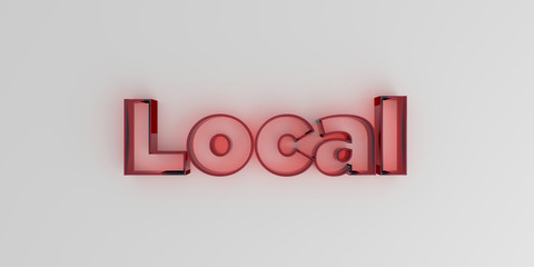 Local - Red glass text on white background - 3D rendered royalty free stock image.