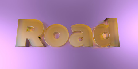 Road - colorful glass text on vibrant background - 3D rendered royalty free stock image.