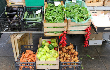 Full vegetables market crates