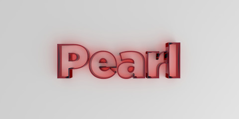 Pearl - Red glass text on white background - 3D rendered royalty free stock image.