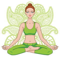 Women silhouette. Yoga lotus pose. Padmasana.