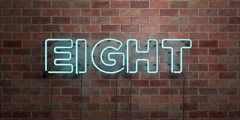 Fototapeta na wymiar EIGHT - fluorescent Neon tube Sign on brickwork - Front view - 3D rendered royalty free stock picture. Can be used for online banner ads and direct mailers..