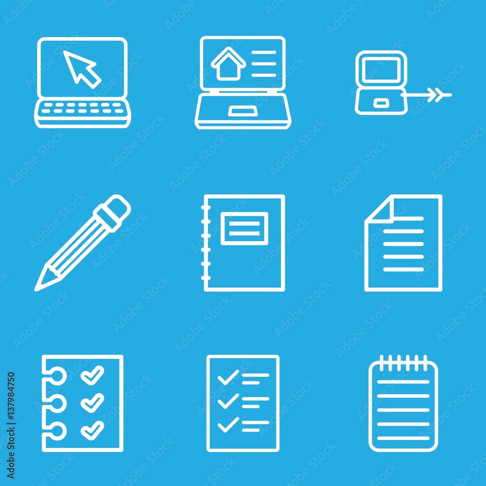Poster set of 9 notebook outline icons