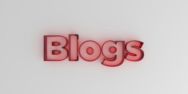 Blogs - Red glass text on white background - 3D rendered royalty free stock image.
