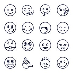 Set of 16 smiley outline icons