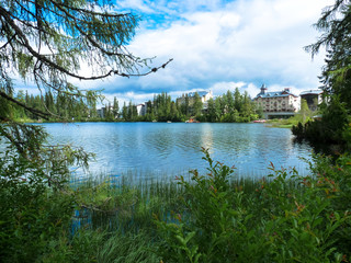 Fototapeta na wymiar Lake Strbske pleso in Tatras mountains.